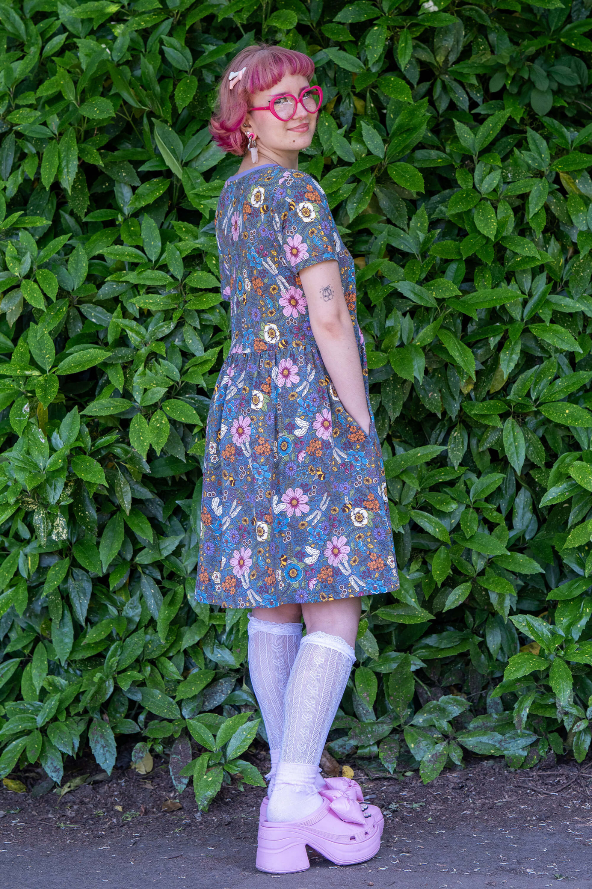 Jersey Kjole med blomsterprint - Cottagecore Oversized Smock Dress
