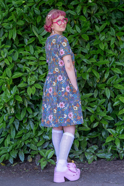 Jersey Kjole med blomsterprint - Cottagecore Oversized Smock Dress