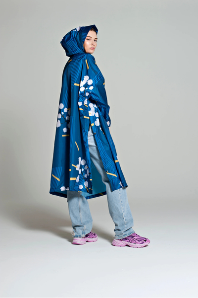RegnPoncho  Japanese Blossom Blå