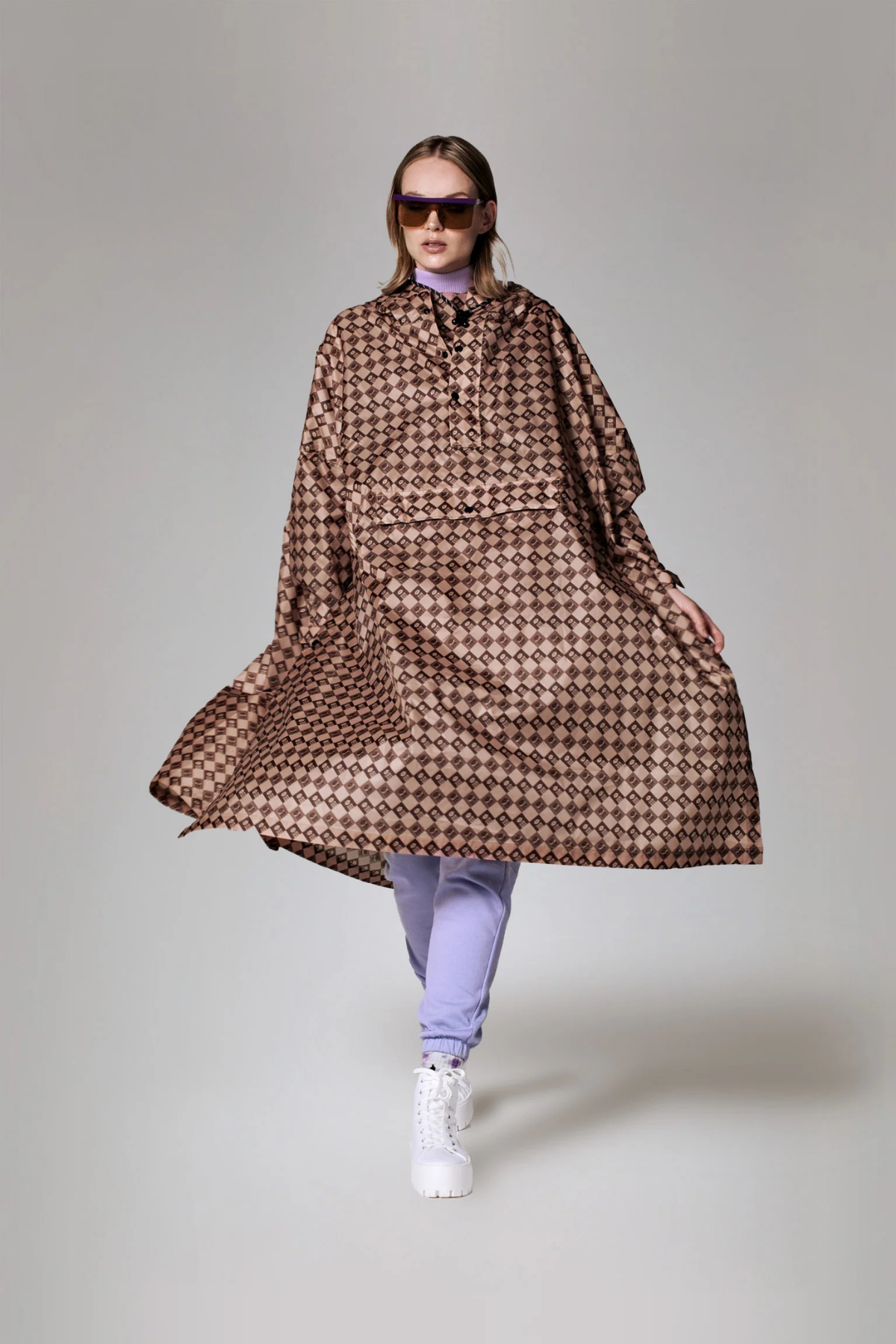 RegnPoncho  Damier Brun
