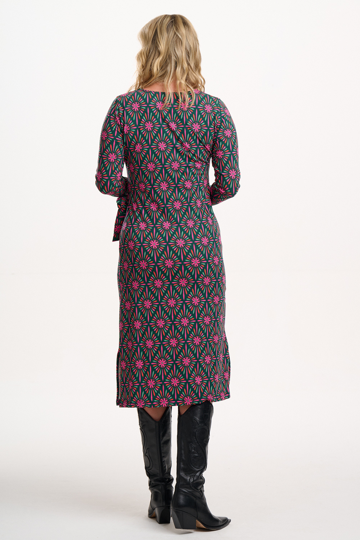 Claudia Jersey Tie Midi Dress set bagfra med all-over blomsterprint