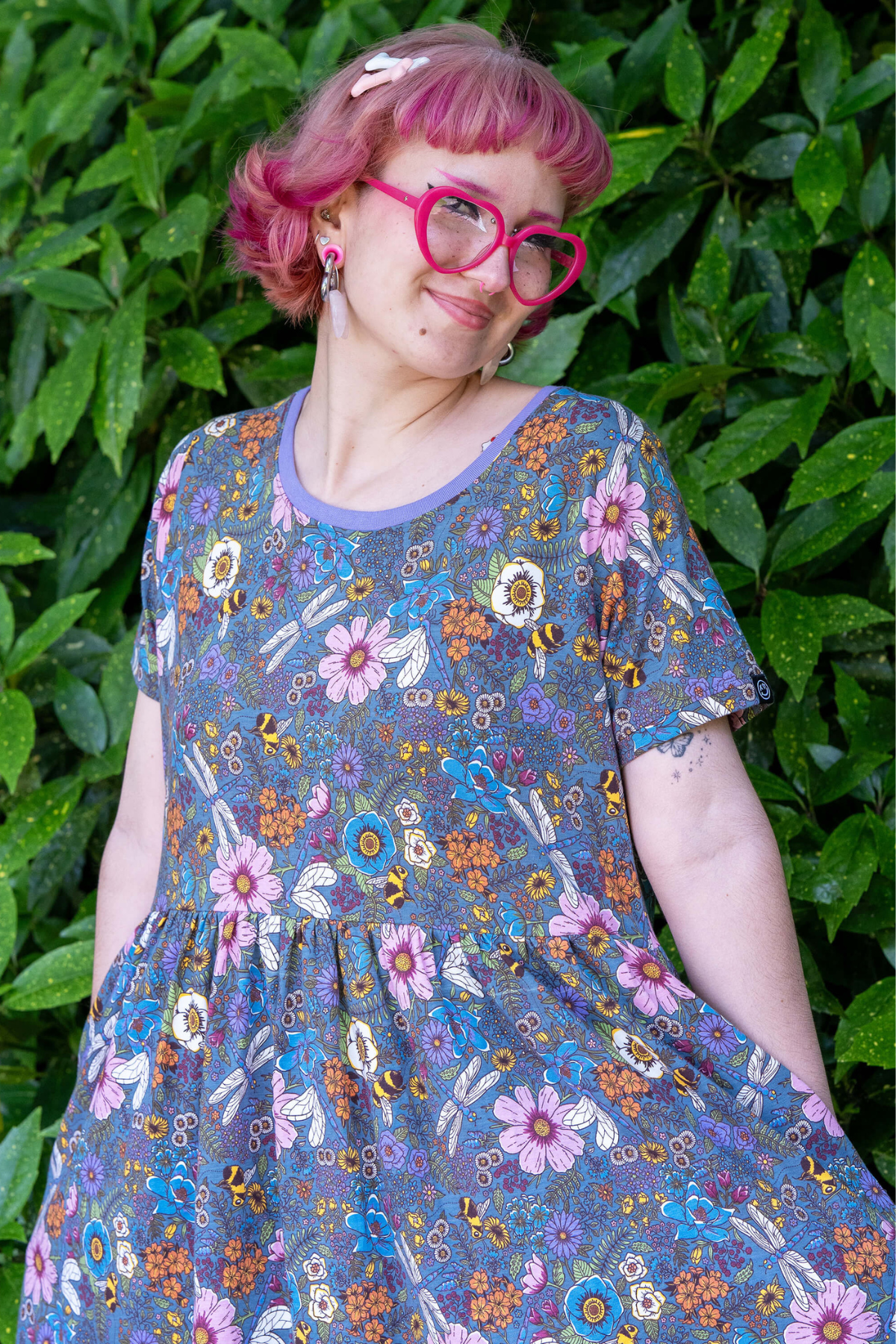 Jersey Kjole med blomsterprint - Cottagecore Oversized Smock Dress