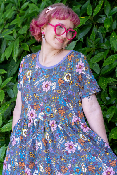 Jersey Kjole med blomsterprint - Cottagecore Oversized Smock Dress