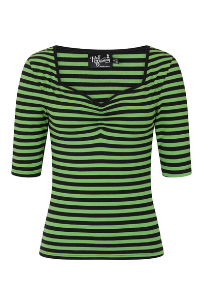 Warlock Top Grøn/Sort – Strækbar stribet bluse med sweetheart-udskæring