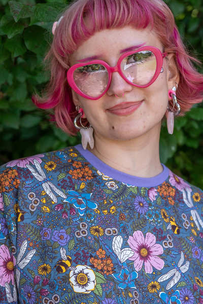 Kort Boxy T-shirt med blomsterprint -  Cottagecore Cropped Boxy Tee