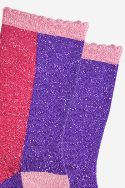 Bomulds Glimmerstrømper  Colorblock Pink/Lilla/Lyserød