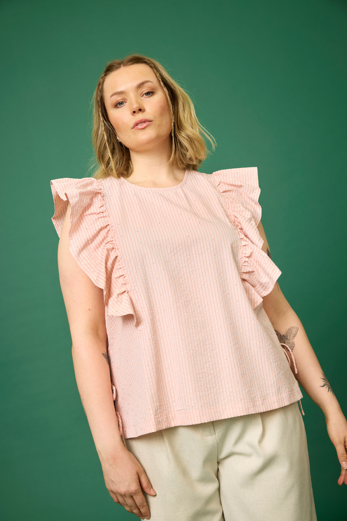 Tulipa stribet Bluse m/ Simili Sten Lyserød