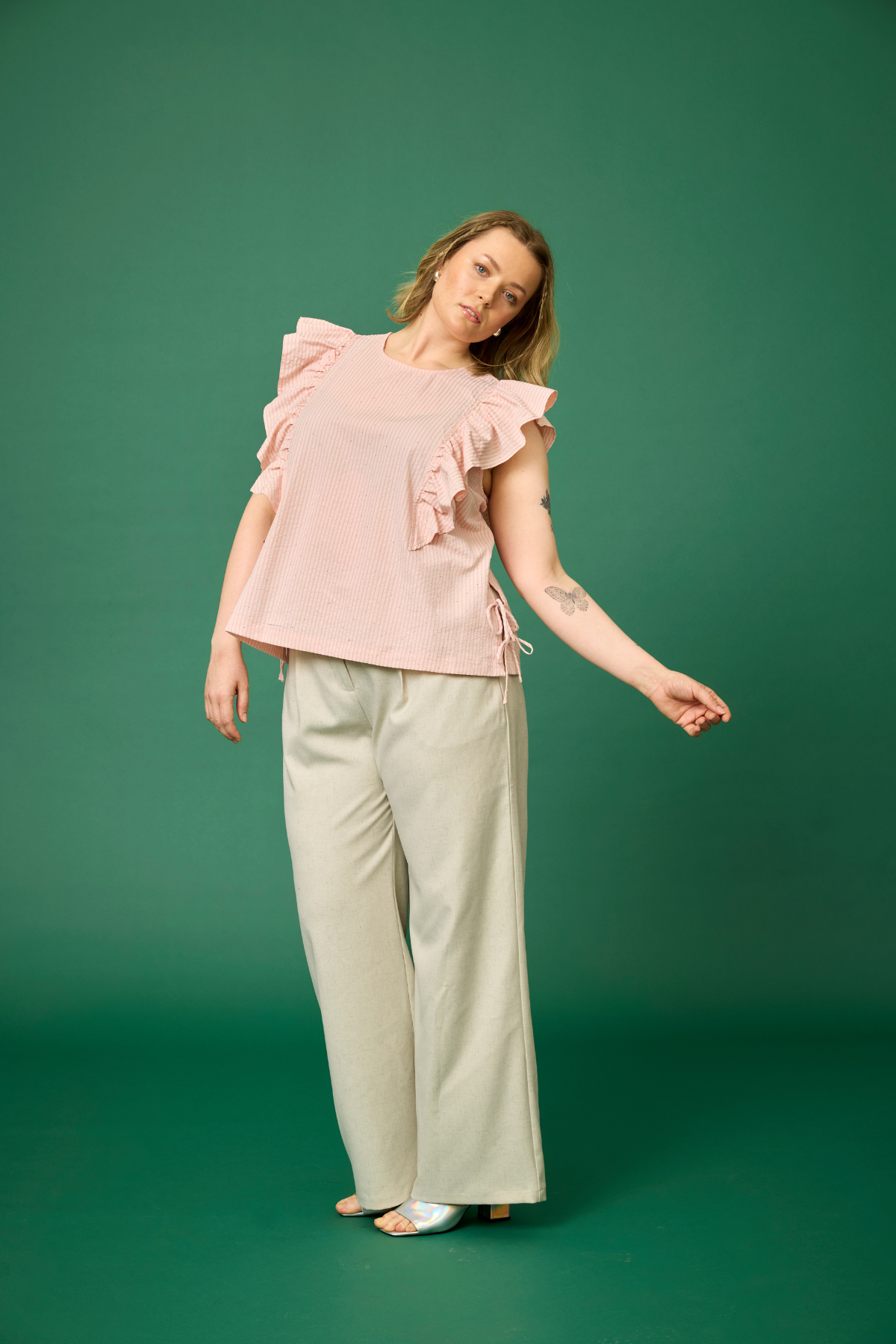 Tulipa stribet Bluse m/ Simili Sten Lyserød