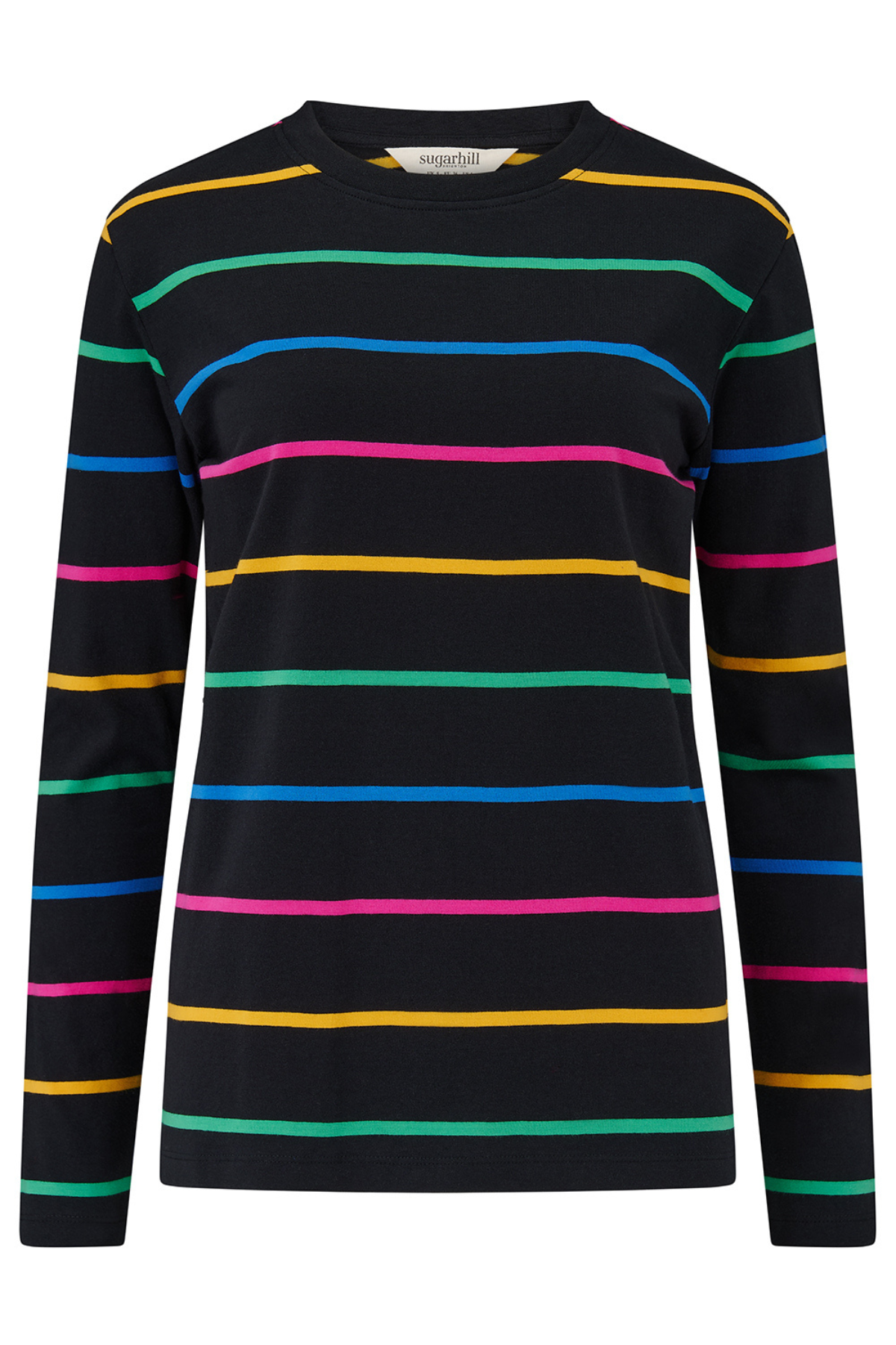 Produktbillede af Brunswick Jersey Top uden model – sort langærmet top med flerfarvede striber.