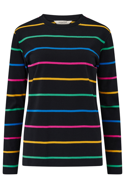 Produktbillede af Brunswick Jersey Top uden model – sort langærmet top med flerfarvede striber.