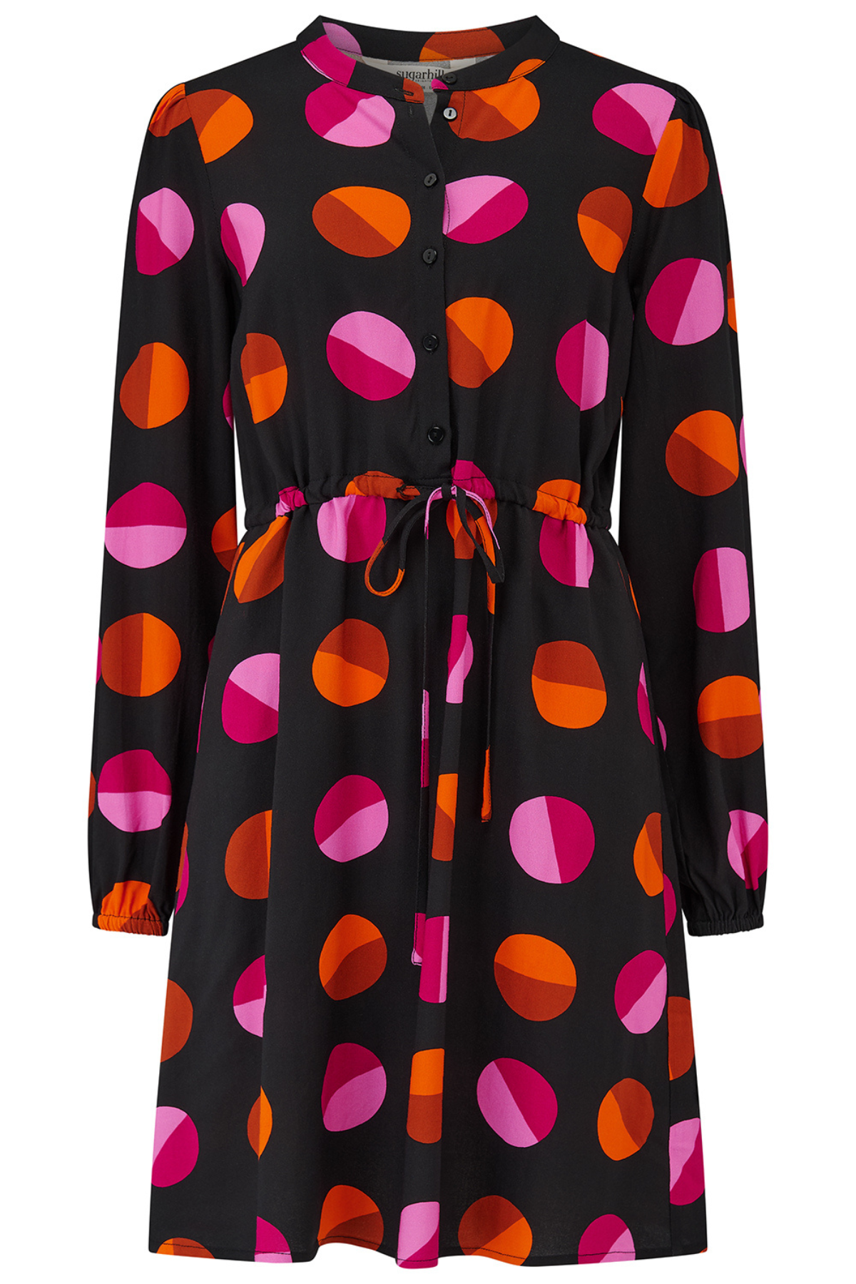Produktbillede af Flora Mini Shirt Dress fra Sugarhill Brighton – sort med pink og orange prikker