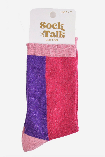 Bomulds Glimmerstrømper  Colorblock Pink/Lilla/Lyserød