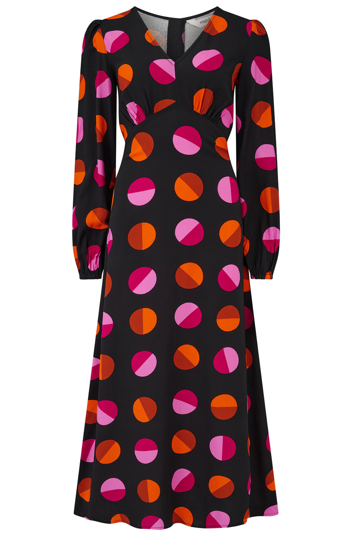 Produktbillede af Marcie Midi Dress – sort kjole med grafisk prikprint