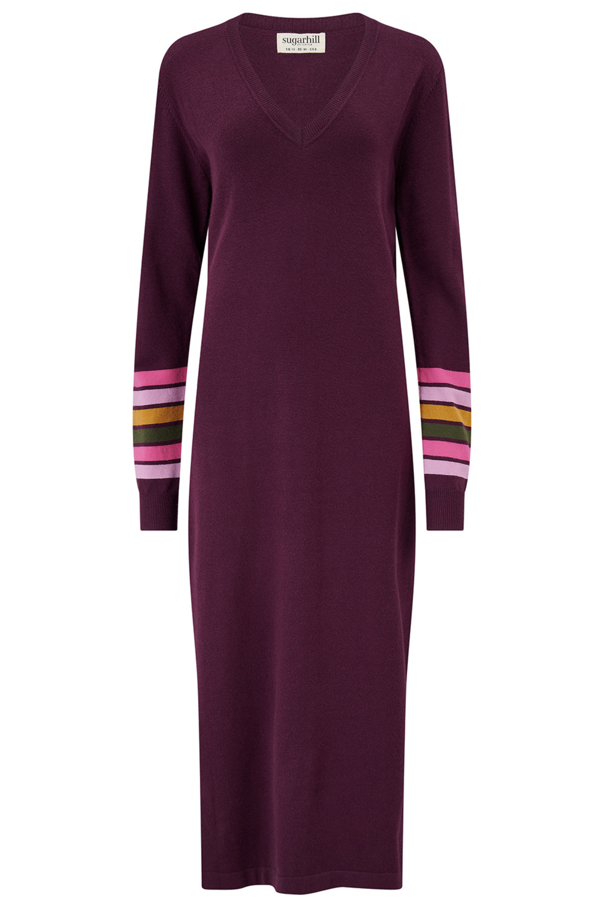 Produktbillede af Dania Knit Midi Dress uden model – bærfarve med stribede ærmer