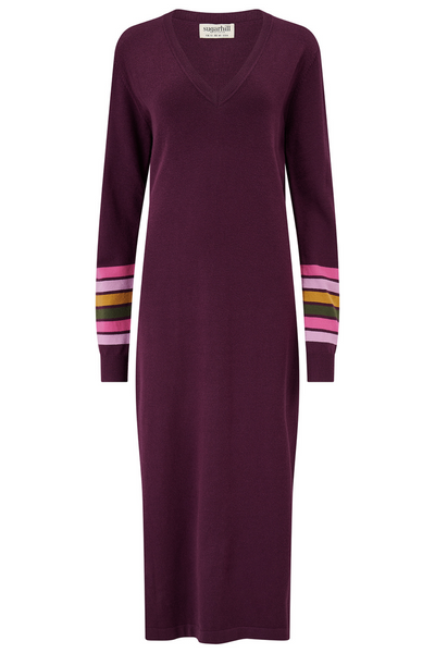 Produktbillede af Dania Knit Midi Dress uden model – bærfarve med stribede ærmer