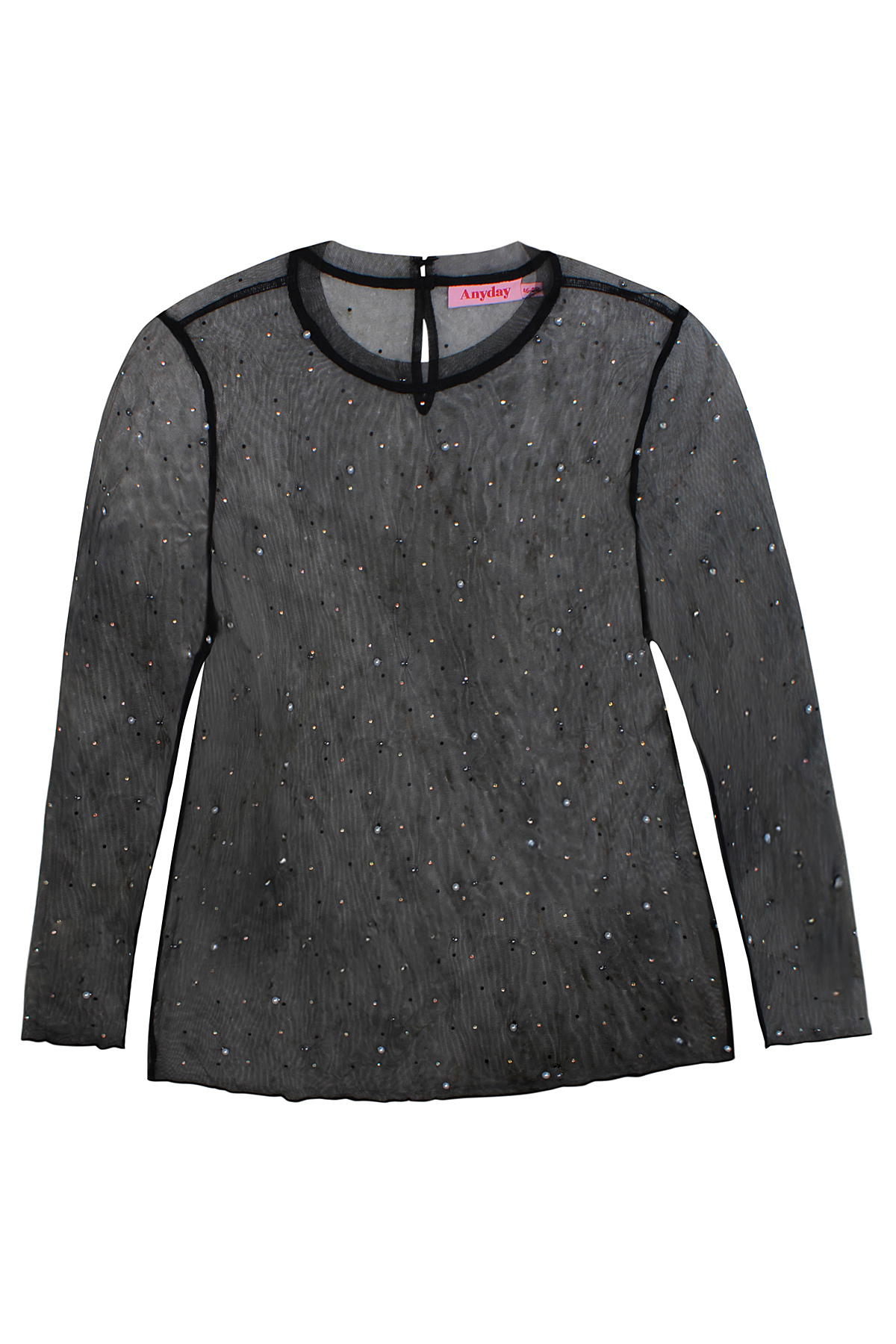 Ligera mesh bluse i sort fra Anyday Curves, set forfra med perler og simili-sten.