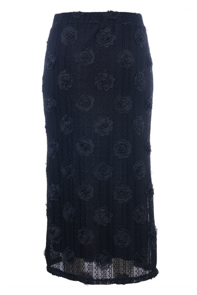 Fanni Mesh Nederdel m/ Blomster Broderi Sort