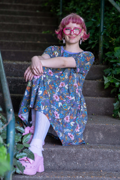 Jersey Kjole med blomsterprint - Cottagecore Oversized Smock Dress