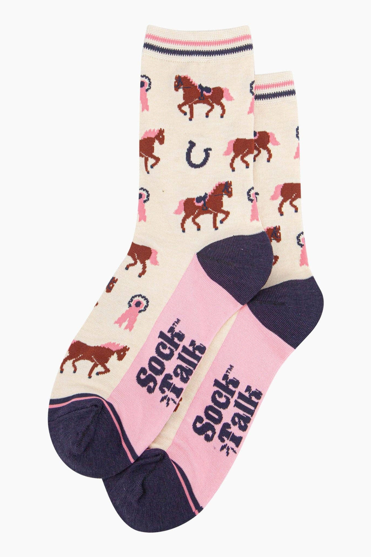 Horse Dreams strømper fra Sock Talk lagt fladt med synligt mønster.
