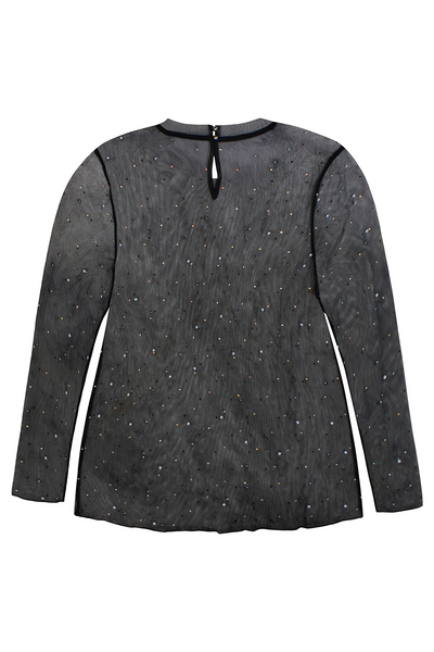 Sort Ligera mesh bluse set bagfra med knaplukning i nakken.