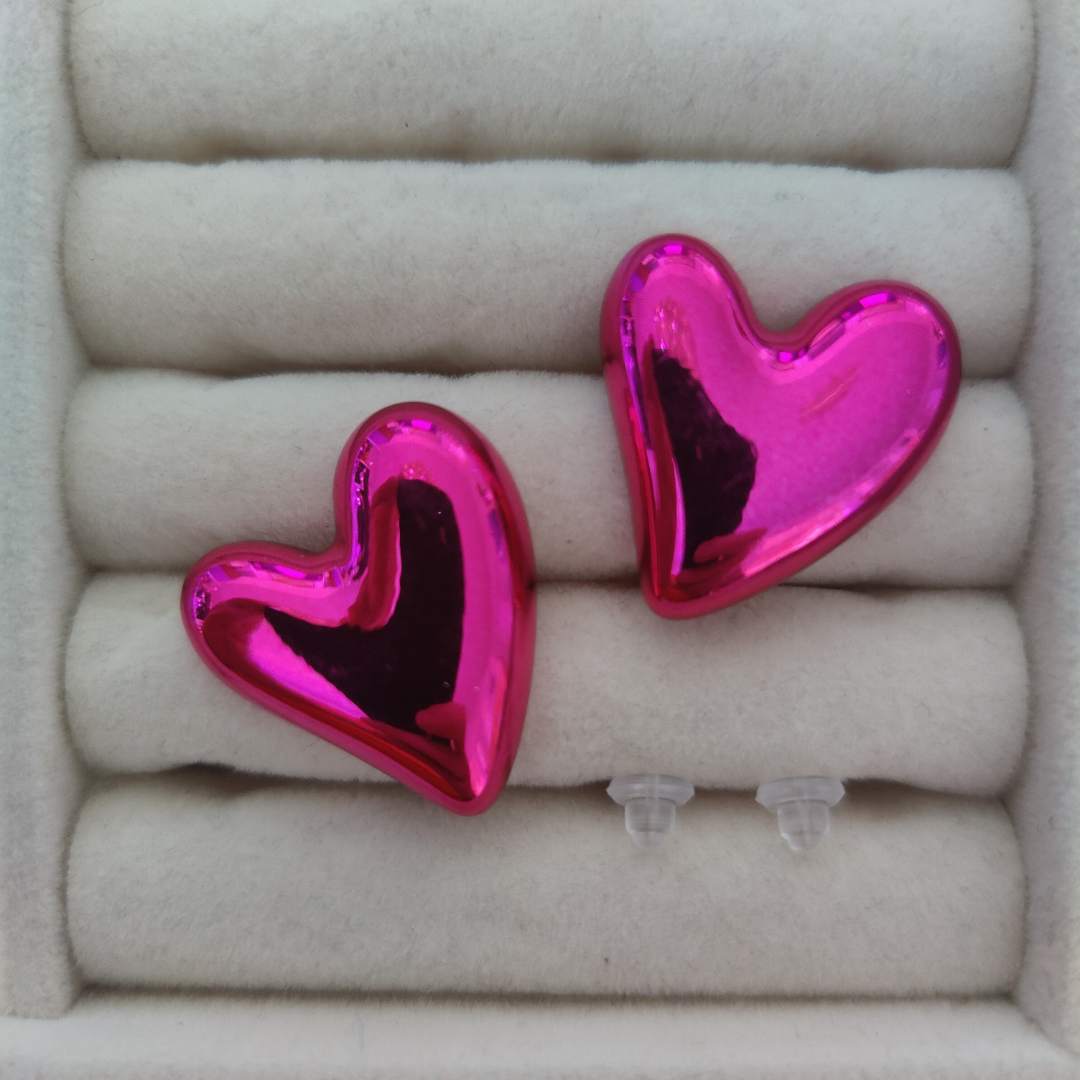 Ørering Hjerte Pink/Metallic