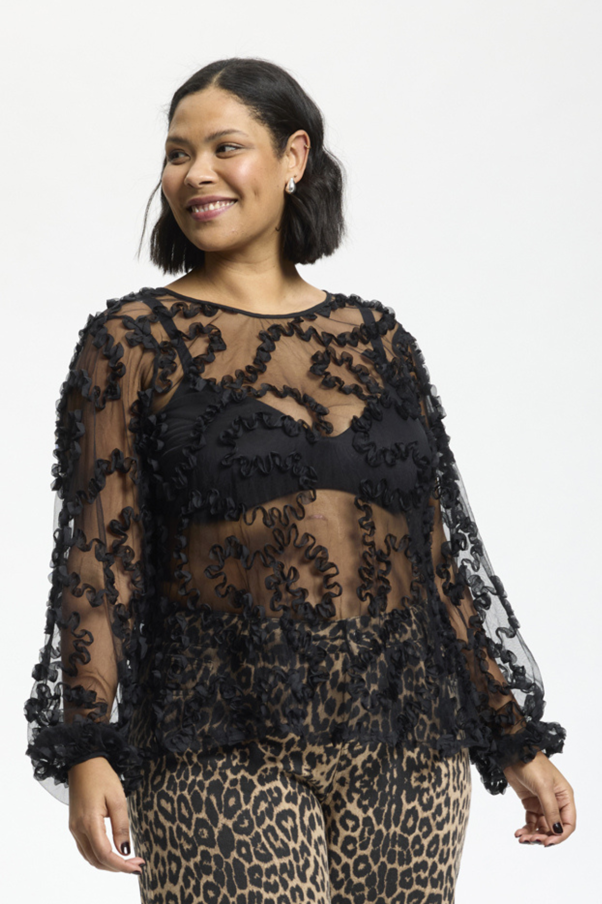 Ursula Mesh Bluse Sort