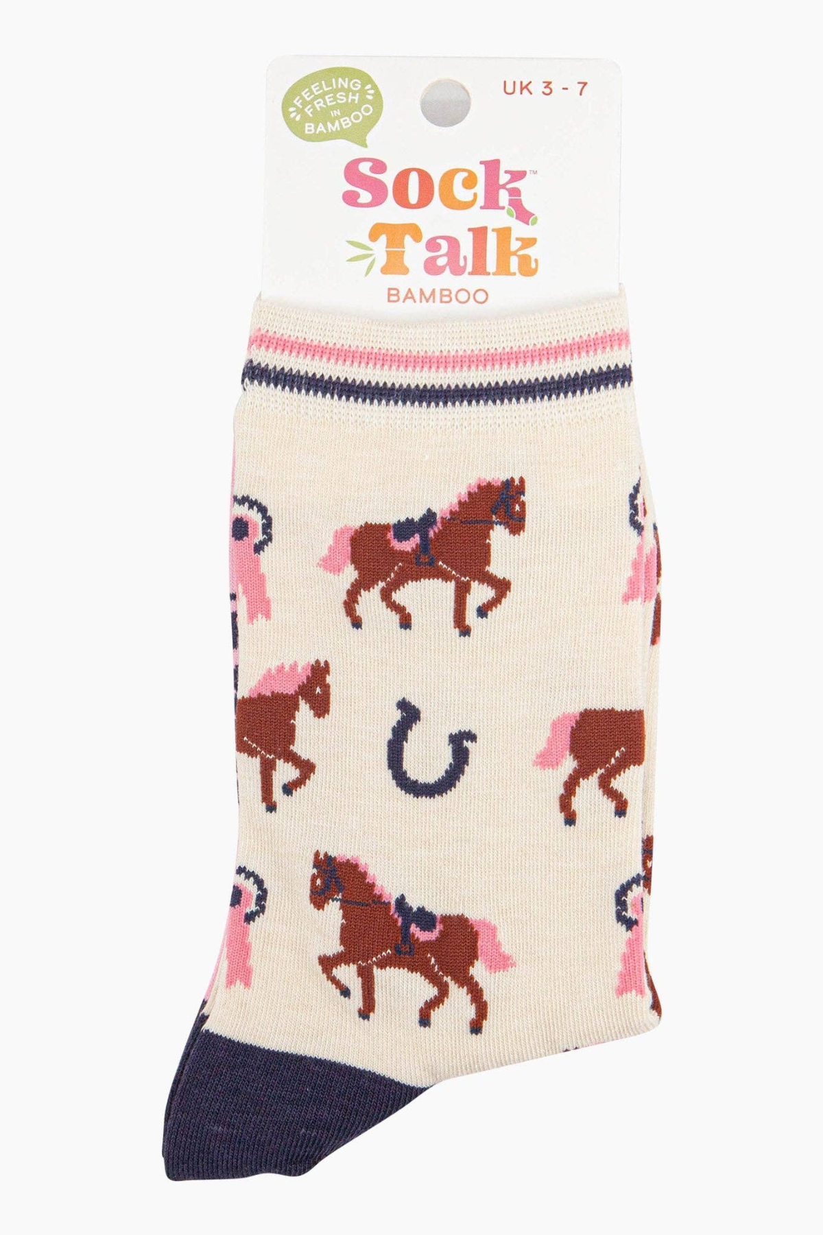 Sock Talk Horse Dreams bambusstrømper i emballage.