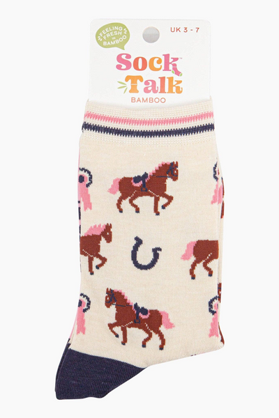 Sock Talk Horse Dreams bambusstrømper i emballage.