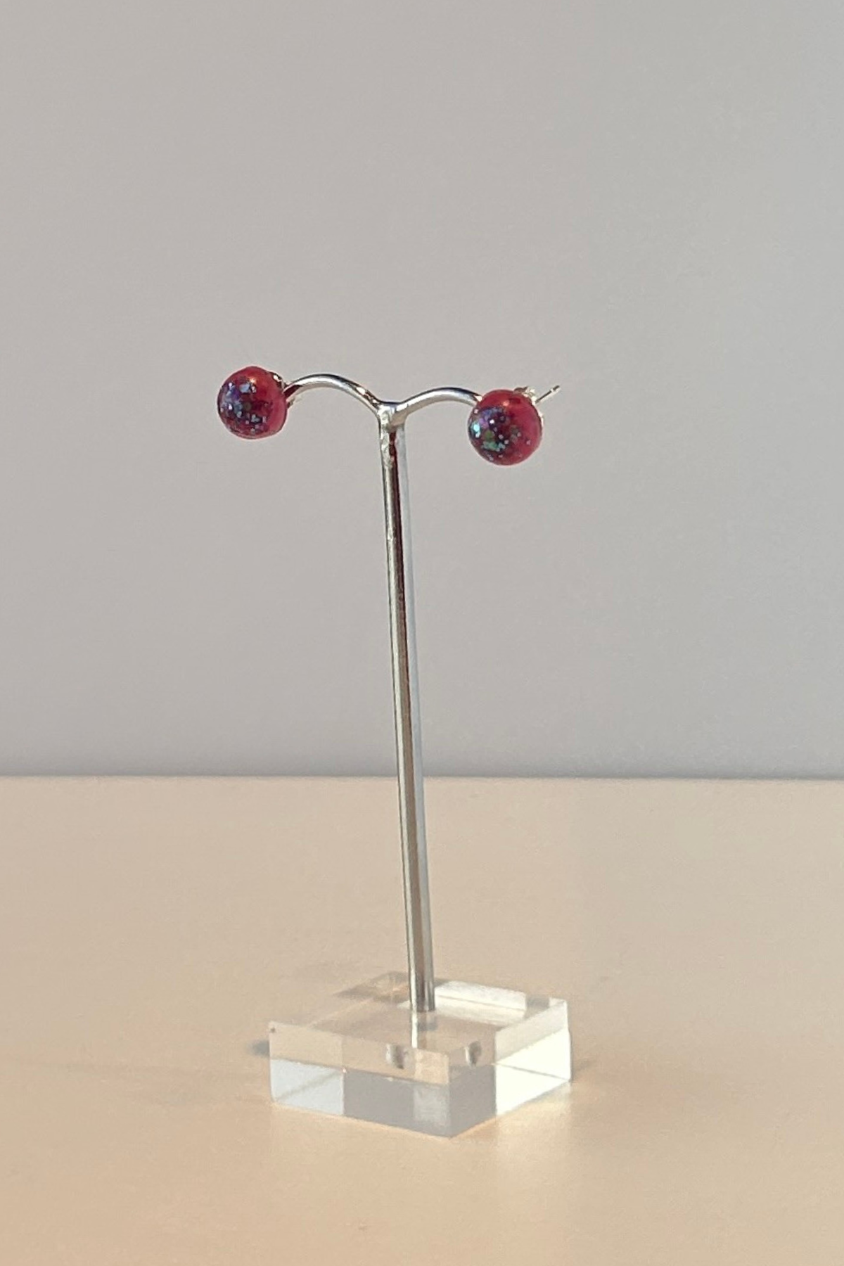 Ørering Rund Rød/Multifarvet Glimmer