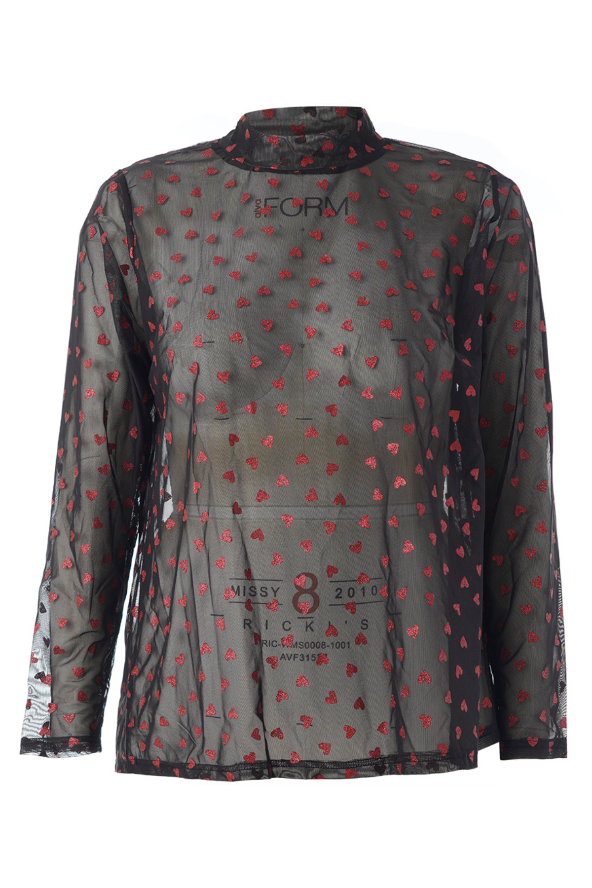 7) Helle Mesh Bluse Sort m/røde Hjerter