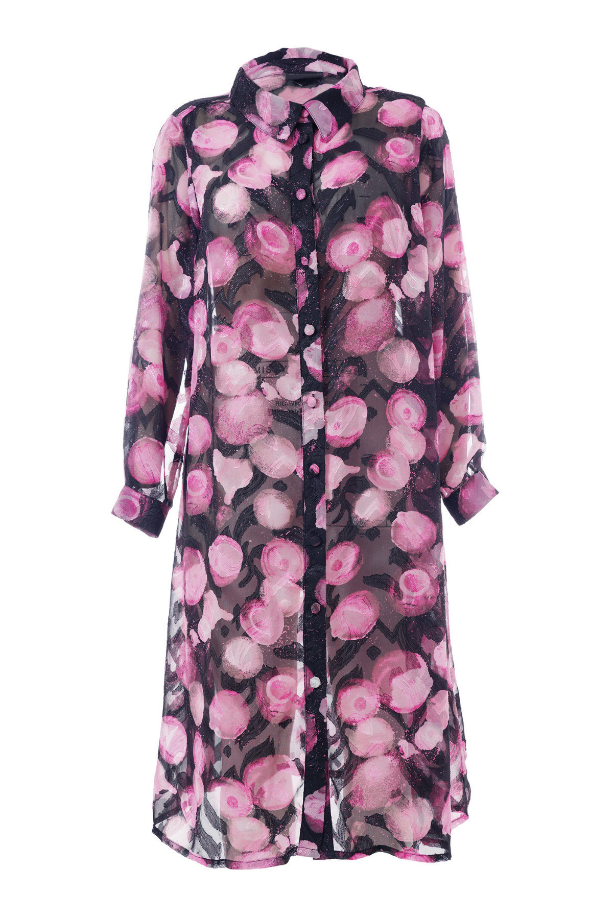 Juni Skjortekjole Chiffon Sort/Pink