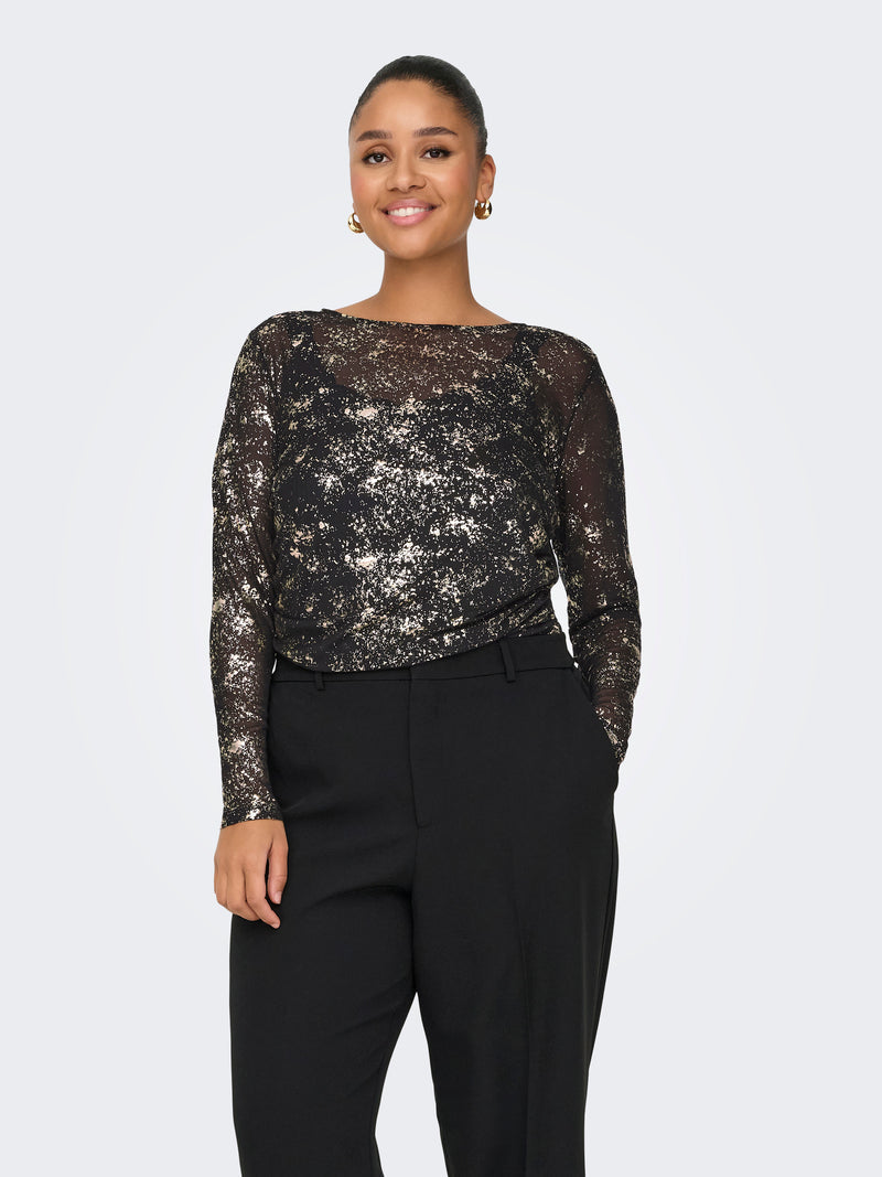 CARERICA Mesh Bluse Sort/Guld