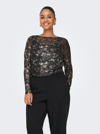 CARERICA Mesh Bluse Sort/Guld