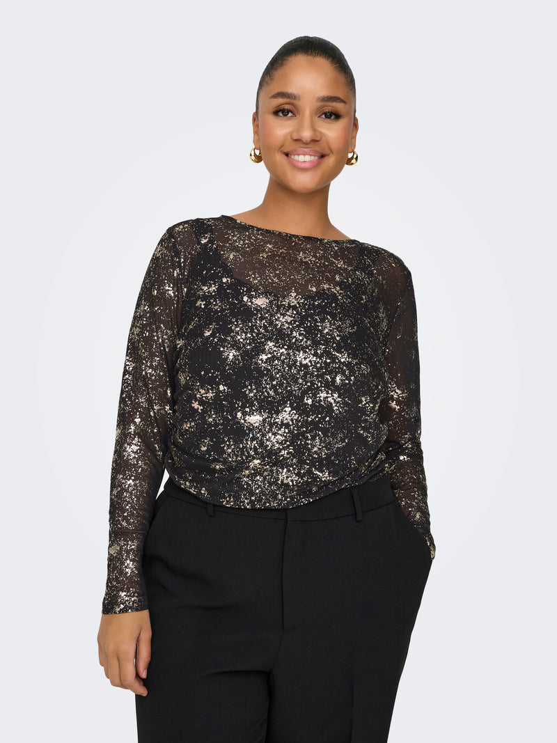 CARERICA Mesh Bluse Sort/Guld