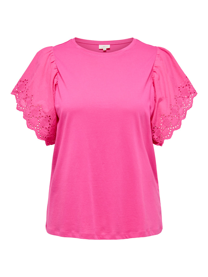 CARHELENA Kortærmet Bluse Broderi Anglaise Pink