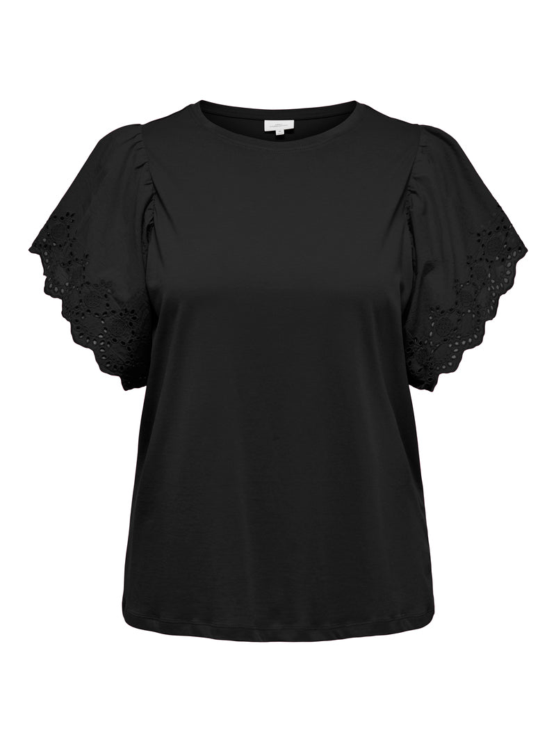 CARHELENA Kortærmet Bluse Broderi Anglaise Sort