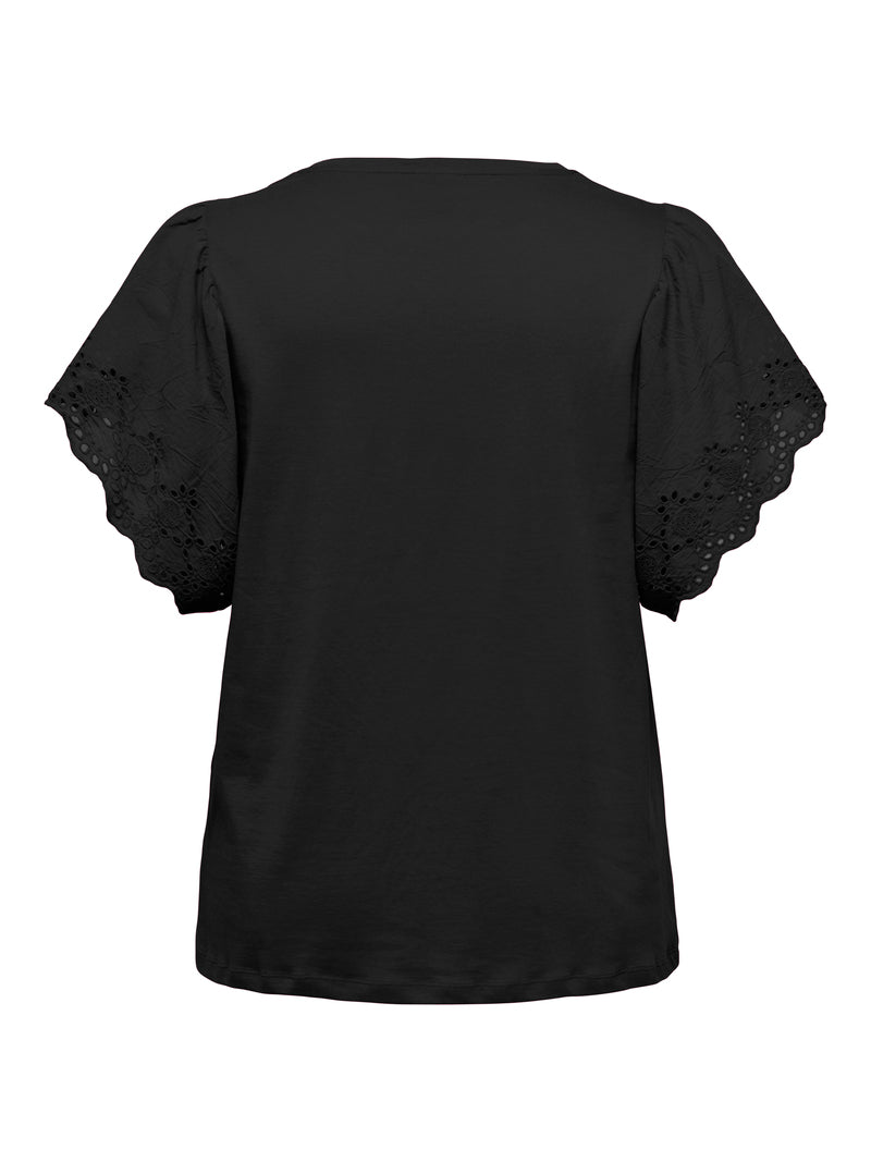 CARHELENA Kortærmet Bluse Broderi Anglaise Sort