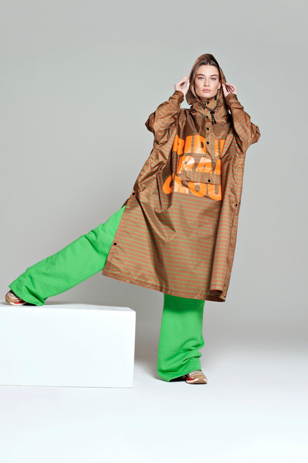 RegnPoncho  Breton Brun/Grøn/Orange