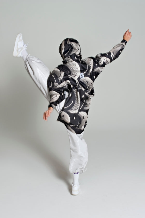 RegnPoncho  Half moon Smiley Sort/hvid