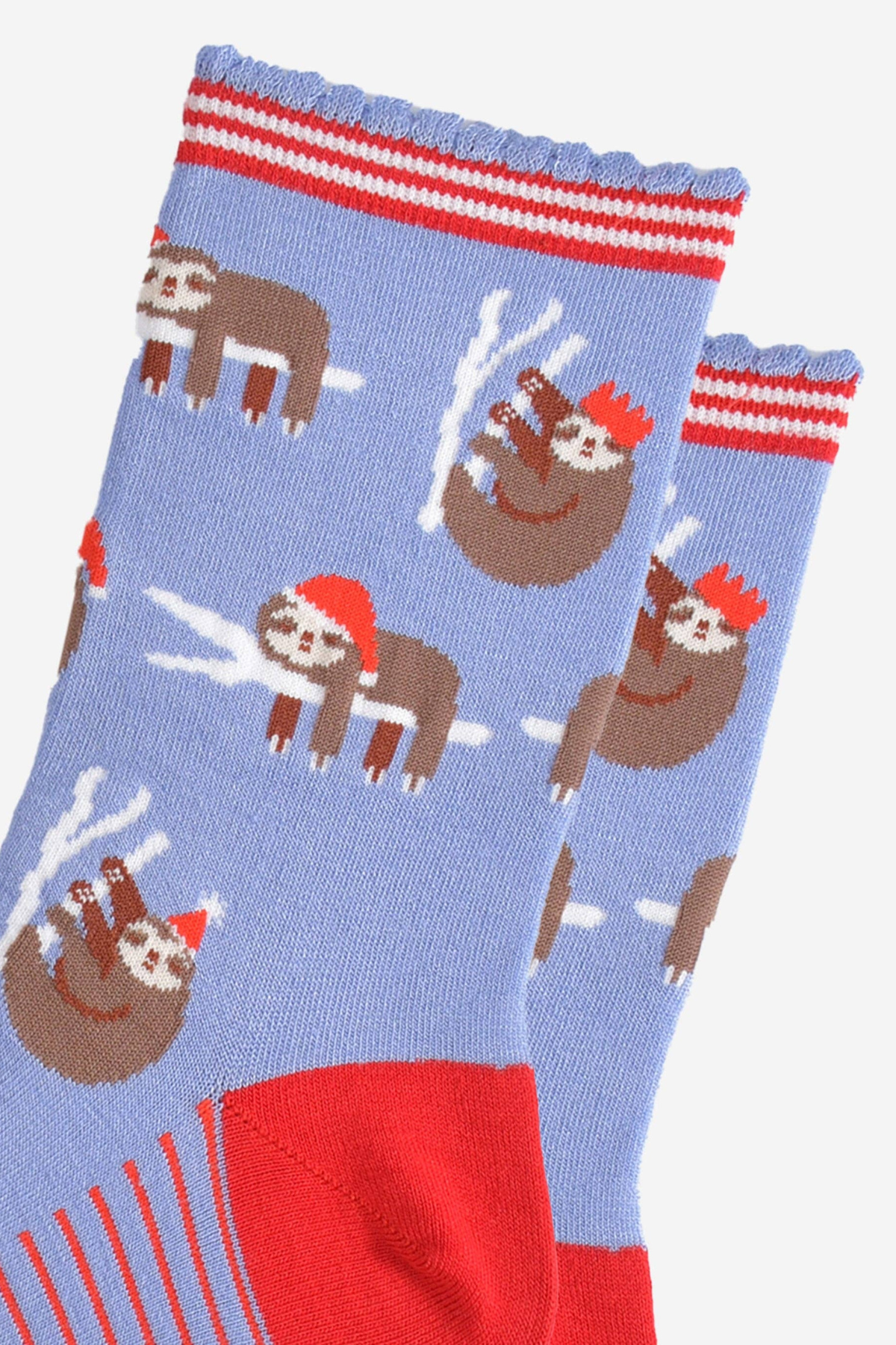 Dovendyr med nissehuer – detaljebillede af bambusstrømper fra Sock Talk