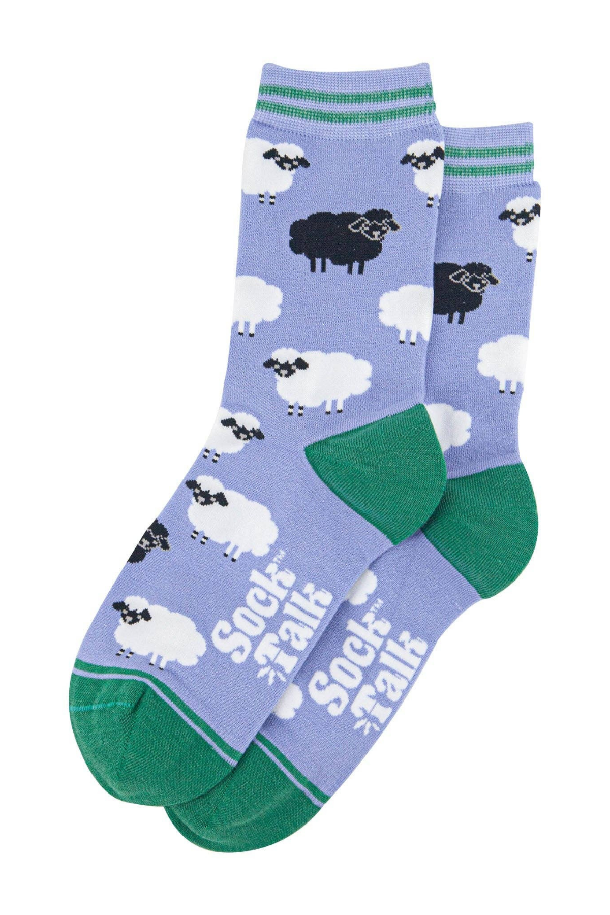 Lilla bambusstrømper med får og grønne detaljer fra Sock Talk