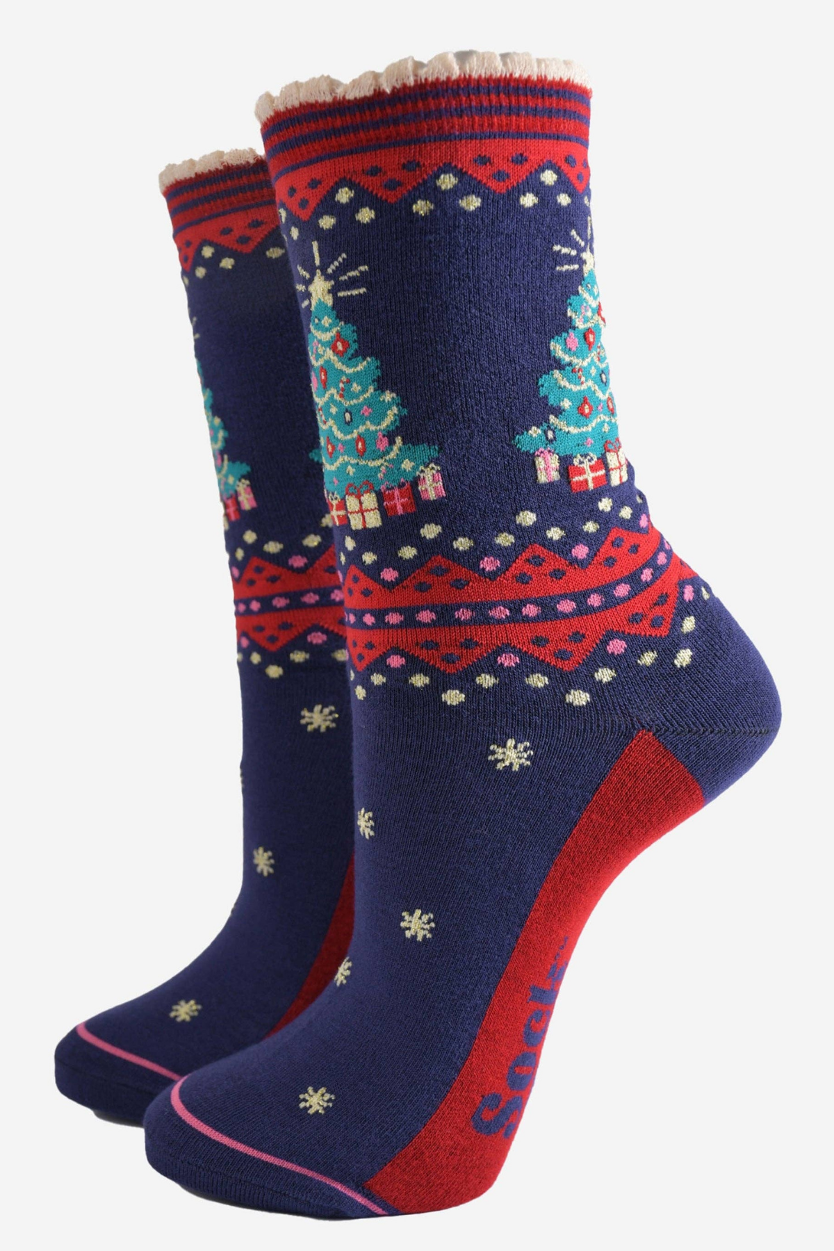 Sock Talk Christmas Tree bambusstrømper med juletræ og gaver