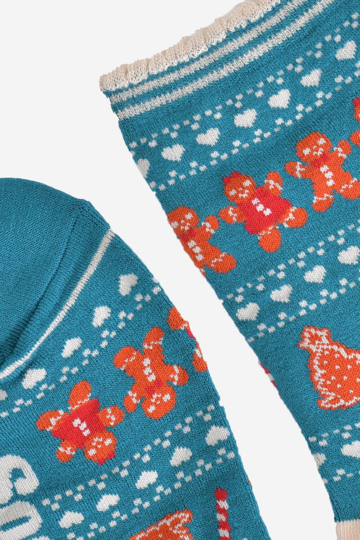 Nærbillede af blå Sock Talk jule bambusstrømper med candy canes