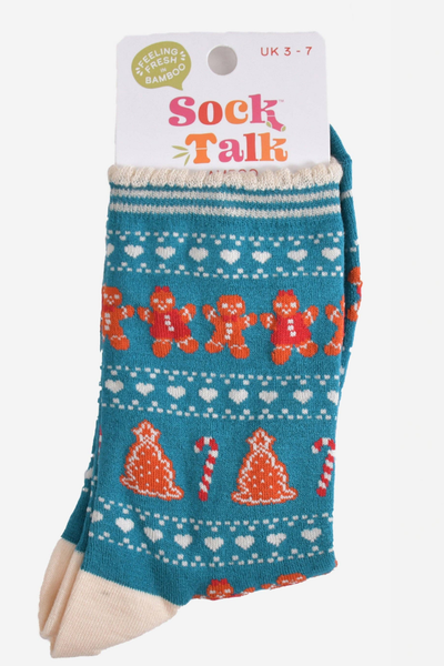 Produktfoto af Sock Talk Gingerbread Fair Isle strømper i emballage
