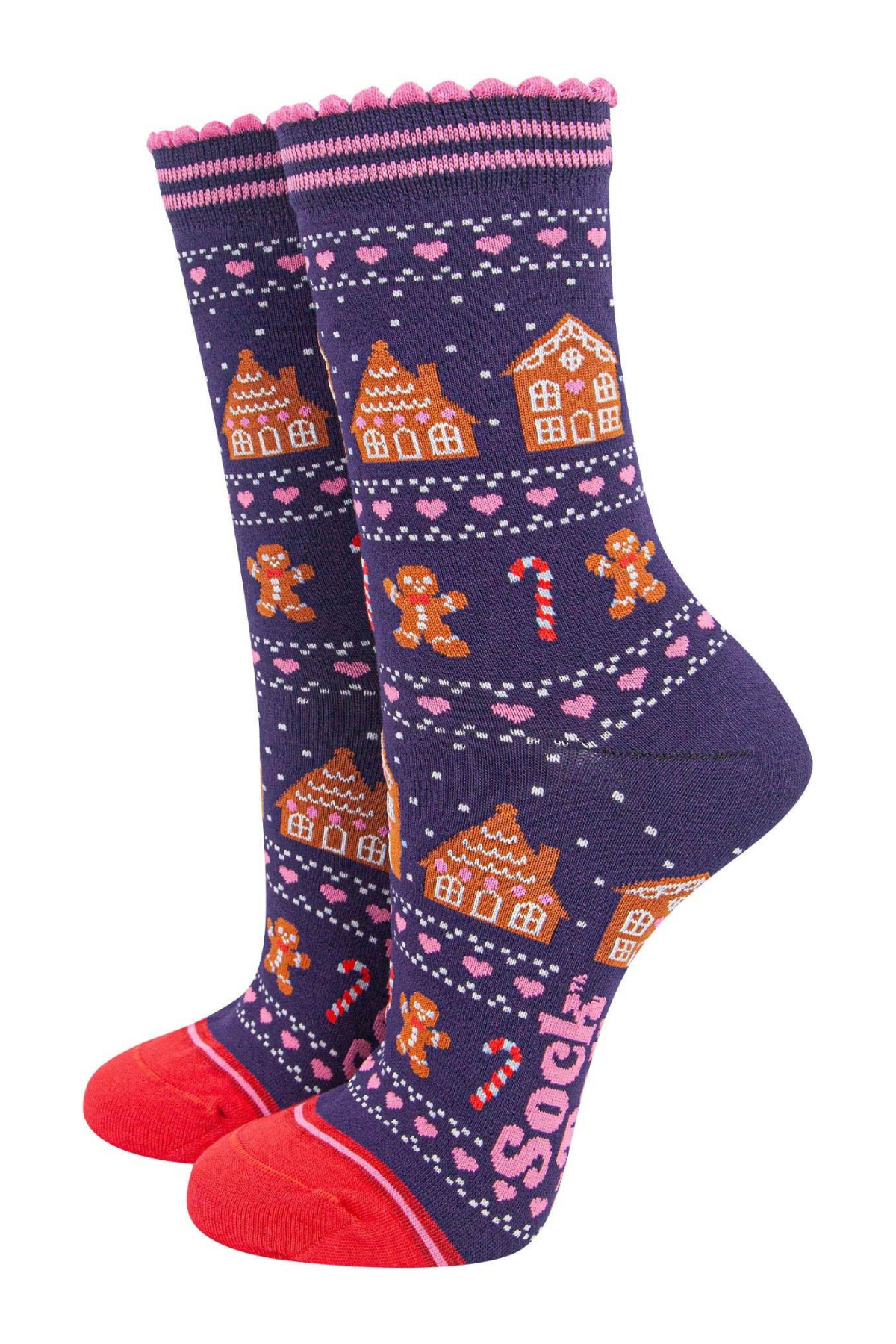 Lilla bambusstrømper med honningkagehuse og slikstokke fra Sock Talk