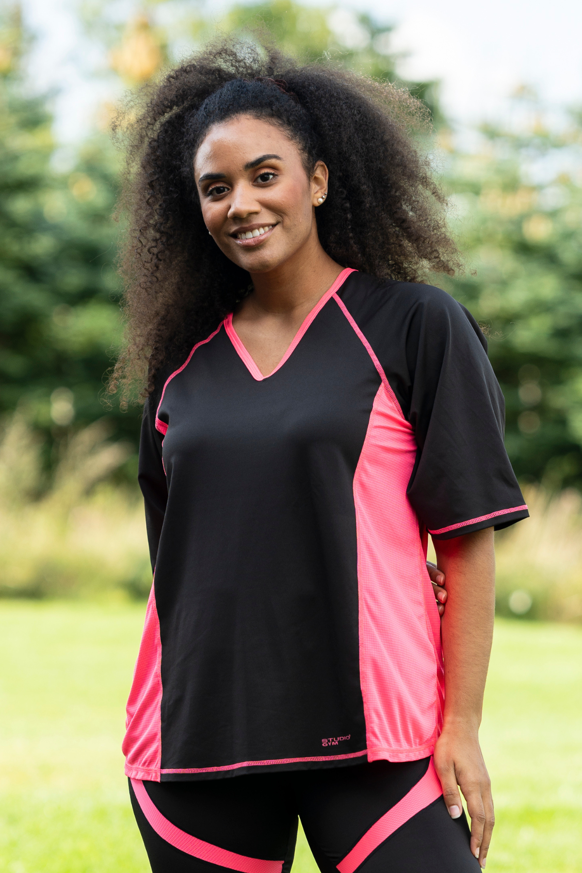 Fitness T-shirt Sort/Pink