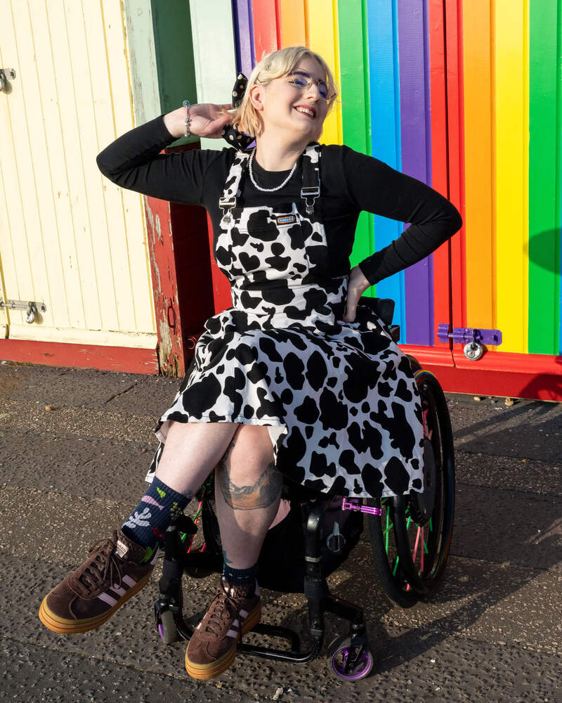 Flared Pinafore Dress "Cow Print" Sort/Hvid