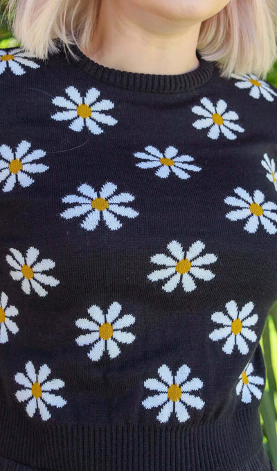 Cropped Pullover Daisy Sort m/marguerit