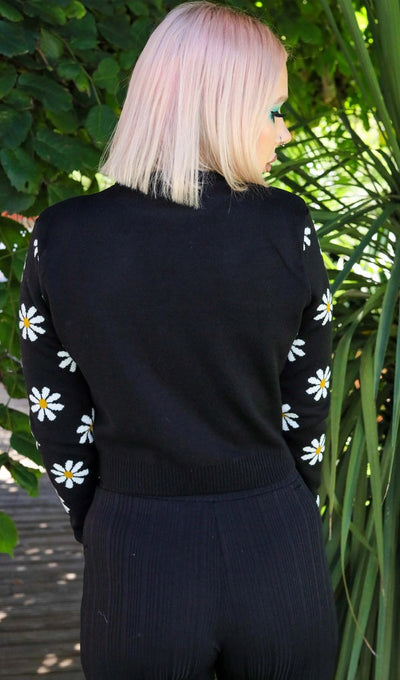Cropped Pullover Daisy Sort m/marguerit