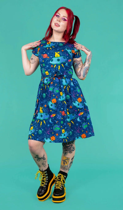 Dogs in Space Tea Dress Blå